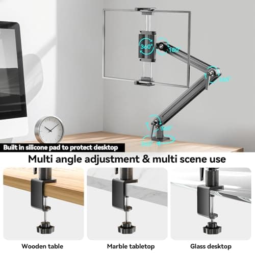 Portable Monitor Stand Desk Holder- Large Clamp support up to 12.9 14.6 15.6 18.5 inch 360° Rotating Base Swivel Tall Desk Arm Mount for iPad Pro/Mini/Air/Surface Strong Bearing Weight over 5.5lbs - Thumbnail 5