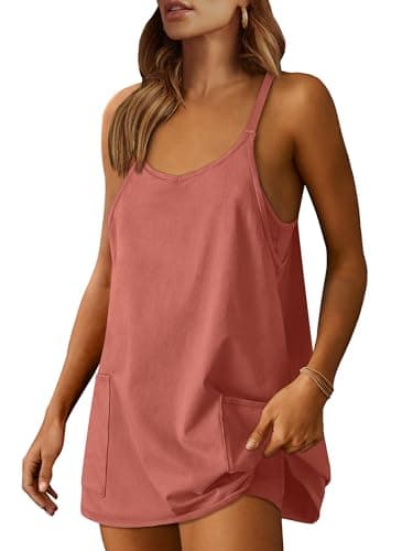 Prinbara Women Athletic Tennis Dress Summer Workout Sports Mini Romper Dress Built in Shapewear Shorts Sundress 2026 Outfits Rust Red Large - Image 1