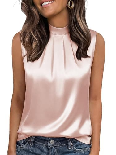 Funlingo Tank Tops for Women Silk Satin Camisole Sleeveless Basic Blouses Fall Office Work Shirts Cute Vacation Going Out Tops Light Pink 2XL - Image 1