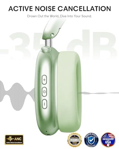 Wentronic Y02 Active Noise Cancelling Headphones, Wireless Over-Ear Bluetooth 5.4 Headphones, Multiple Modes, 60H Playtime, Hi-Res Audio, Big Bass, Foldable Lightweight for Travel Home Office, Green - Thumbnail 4