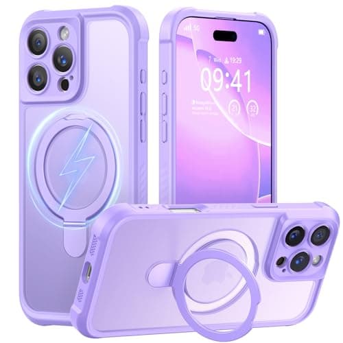 MOCCA Design for iPhone 16 Pro Case with Magnetic Invisible Stand [Full Camera Protection] [Compatible with Magsafe] Military Drop Shockproof Translucent Matte Phone Case Cover 6.3",Light Purple