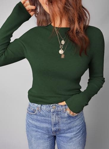 Dokotoo Sweaters for Women Casual Long Sleeve Womens Early Fall Fashion 2026 Solid Wool Soft Warm High Neck Outfits Lightweight Cute Basic Pullover Tops Trendy Green Large - Thumbnail 4