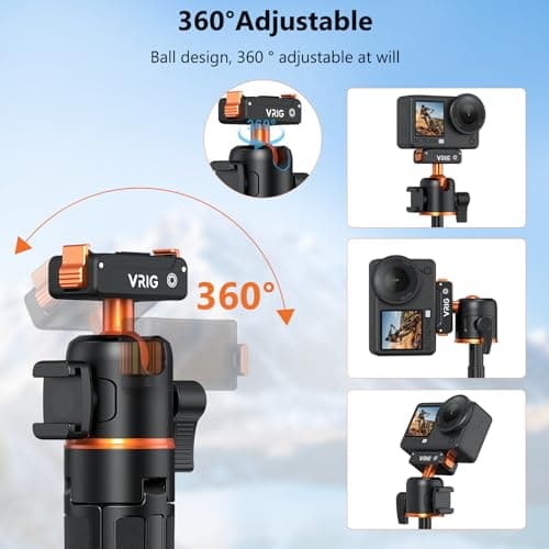 VRIG Action Camera Selfie Stick Tripod for DJI Osmo Nano/Action 6, Dual-Direction Magnetic Quick Release Adapter 360° Ball Head & Cold Shoe Mount, 8 to 21 inches Extendable Rod, AC-40N - Thumbnail 3