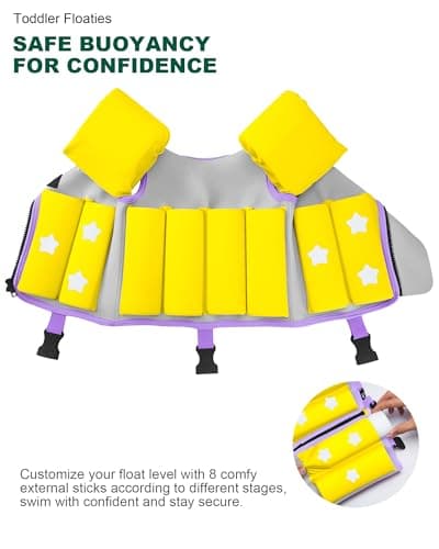 AEOCOO Kids Pool Floaties 1-2-3-5-7-9 Years Old, Toddler Swim Vest 20-30-50-70 Pounds, Comfortable Extended Wear Kids Float Jacket with Crotch Strap, Bright Design and Unpadded Sides, Purple - Thumbnail 6
