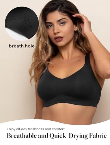 COMFELIE Wire-Free Minimizer Bra with Adjustable Straps Supportive Wireless Bra to Lift and Separate Bust Black 3XL - Thumbnail 4