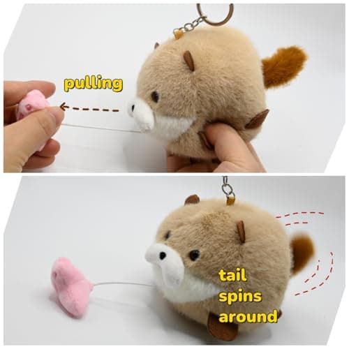 enttgo Funny Otter Keychain Wagging Up Tail Rotating Novelty Plush Animal Cute Plush Otter Spin Keyring for Men Women - Thumbnail 2