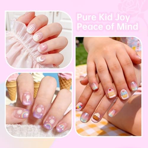 Ranrose 360pcs Kid Nail Tips for Girls 4-8 Years - Pre-Shaped Soft Gel Squared Oval Press on Nails for Kids,Half Matte Full Cover Fake Nail for Kids DIY Salon,Perfect for Birthday Parties,Holidays - Thumbnail 3