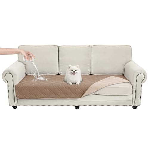 Vmeyiek 100% Waterproof Dog Bed Cover Pet Blanket(35"x71"),7-Layer Reversible Washable Sofa Couch for Furniture Car (Taupe+Apricote) - Image 1