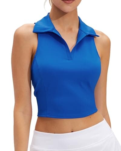 Stelle Women Sleeveless Golf Polo Shirt UPF50+ V Neck Collared Tennis Shirts Quick Dry Athletic Workout Cropped Tank Tops Sapphire X-Large - Image 1