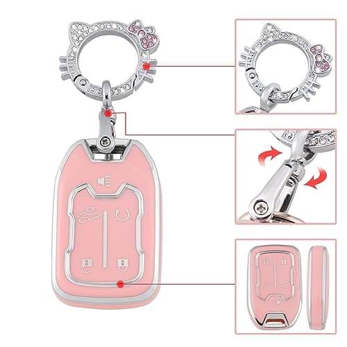Pangpai Pink Key Fob Cover for Chevy GMC, Soft TPU Key Case Protection with Bling Keychain Fit for Silverado GMC Sierra 1500 2500HD 3500HD Terrain Acadia 5 Buttons - Thumbnail 4