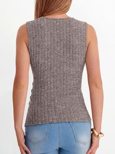 ANRABESS Tank Tops for Women V Neck Sleeveless Sexy Top Ribbed Slim Fitted Tanks, 2026 Casual Summer Daily Wear & Going Out Deep Coffee Large - Thumbnail 6