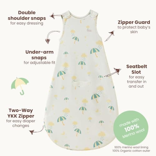 AnZai Merino Wool & Organic Cotton Sleep Sack for 2-24 Months - 2 Way Zipper Adjustable Sleeping Bag, Year Round Wearable Blanket for Babies Oatmeal - Thumbnail 5