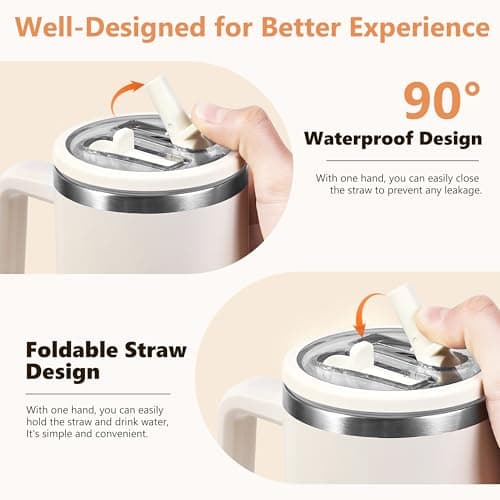 Replacement Straw Lid for Stanley 40 oz Tumbler with Double Straw, Leak-Proof Clear Flip Top Compatible with Stanley Quencher H2.0, 2-Pack, Cream - Thumbnail 5
