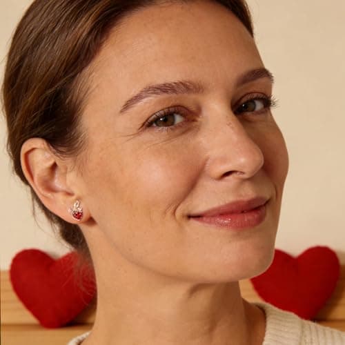 JACUPO 0.8CT Rose Heart Earrings Option of Sapphire Moissanite Stud Earrings Lab-Grown Earrings Birthstone Earrings for Women S925 Sterling Silver Post D Color VVS1 Clarity Ideal Gift for Wife Mother for Birthday Anniversary Valentine's Day Conveying I Love You Message (Jan/Jul Ruby Rose Gold) - Thumbnail 5