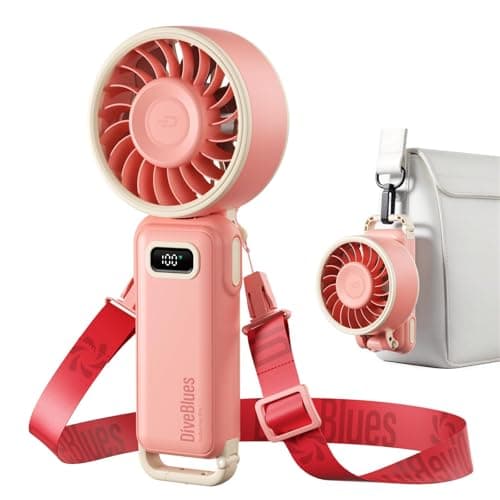 Diveblues Portable Turbo Fan, 7.4m/s High Speed Handheld Fan, 180° Foldable 4-in-1 Personal Neck Fan with Carabiner Clip, 100 Speed Stepless Control, USB-C Rechargeable for Travel, Makeup Hot Flashes - Image 1