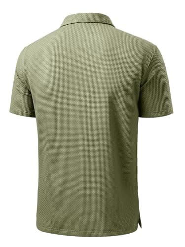 JEMLDL Men's Jacquard Polo Shirts Super Stretch Breathable Short Sleeve Performance Dry Fit Golf Shirts Olive L - Thumbnail 4