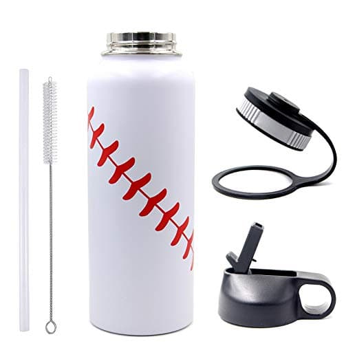 40 oz Baseball Water Bottle, Stainless Steel Vacuum Insulated Water Bottle with Straw and 2 Lids, Double Wall Leakproof Sports Flask, Baseball Gifts for Boys, Men, Mom, Coach - Thumbnail 6