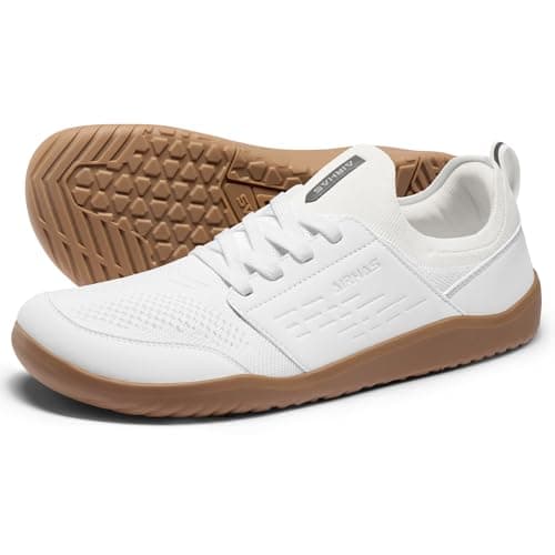 AIRHAS Mens Barefoot Shoes with Wide Toe Box Gym Workout Sneakers for Men Zero Drop Walking Shoes(White/Gum,12.0) - Image 1