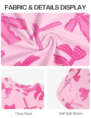 JUSTFASHIONNOW Womens Pajama Sets Long Sleeve Top and Split Shorts Bow Print Two Piece Lounge Set Cozy Loungewear Crew Neck Sleepwear Soft Pjs Fall Winter Cute Outfits (Pink, Small) - Thumbnail 6