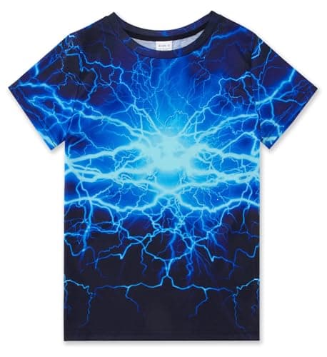 Funnycokid Boys Shirts Size 12 14 Neon Blue Girls Youth T-Shirts Lightning Clothes Tops Tees Graphic Short Sleeve Birthday Cool 13-14 Years - Image 1