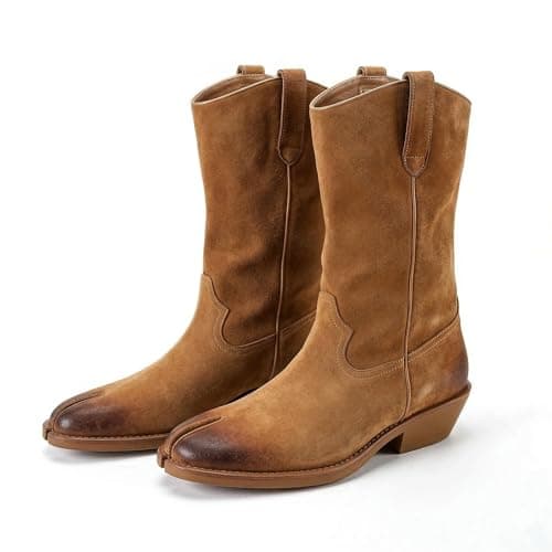 LACIKOSZ Womens Brown Tabi Foldable Mid Calf Boots - Image 1