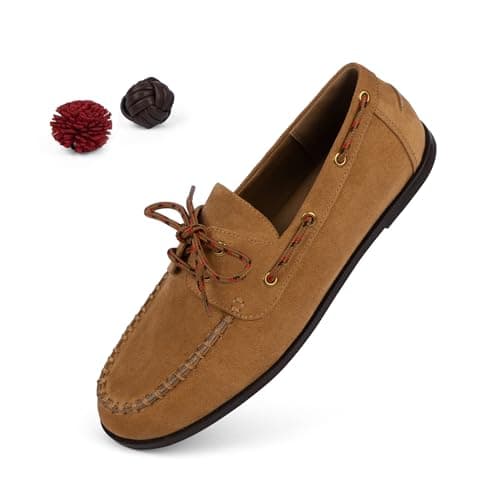 QIY Tan Suede Womens Loafers Flat Loafer Pumps for Women Lace Up Detachable Decorative Fringe Ball Loafers Business Formal Work Shoes Size 7 - Image 1