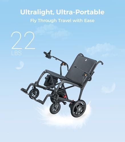 22lbs Lightest Folding Electric Wheelchair with Remote Control, 100% Carbon Fiber, Portable Electric Wheelchair for Adults, Lightweight Power Wheelchair with LED Light, Airline Approved for Travel - Thumbnail 3