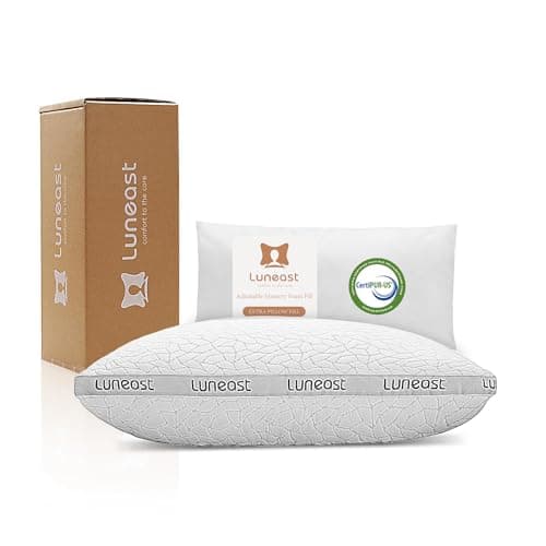 Luneast Memory Foam Pillows for Sleeping Adjustable Bamboo Blend Breathable Bed Pillow for Side, Back, and Stomach Sleepers Washable Pillow Cover Nocturne Queen Size 17x27IN - Image 1