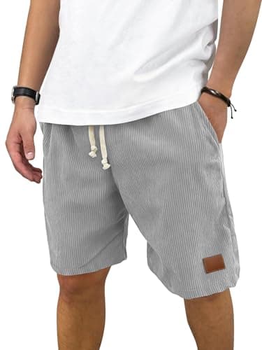 Hardaddy Mens Corduroy Shorts Casual Elastic Waist Drawstring 2026 Summer Beach Lounge Short(Light Grey XX-Large) - Image 1