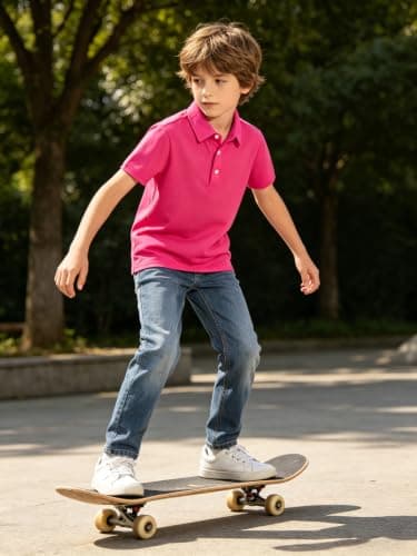 Cozople Boys Polo Shirt Quick Dry Performance Golf Shirt Short Sleeve Casual School Uniform Tops for Kids, Neon Pink,Size 9-10 - Thumbnail 5