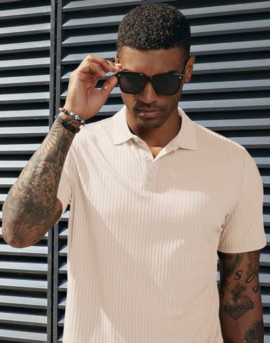 PJ PAUL JONES Polo Shirts for Men Mens Lightweight Slim Fit Pullover Polo T Shirts for Bowling Apricot L - Thumbnail 2