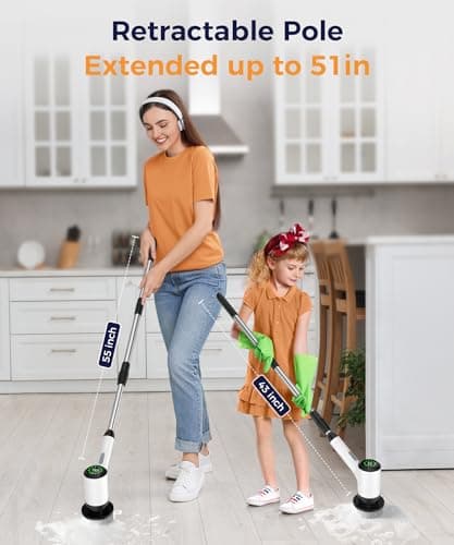 Lichffy Electric Spin Scrubber, Cordless Cleaning Brush with 7 Replaceable Brush Heads, 2-Speed Adjustable Handle Shower Scrubber, IPX7 Waterproof for Bathroom, Tub, Tile & Floor, Teens, White-qb1... - Thumbnail 6