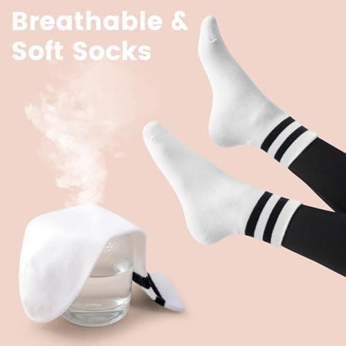 SISOSOCK Quarter Crew Cotton Socks for Women Striped Athletic Casual Breathable Socks 10 Pairs with Gifts Box - Thumbnail 4