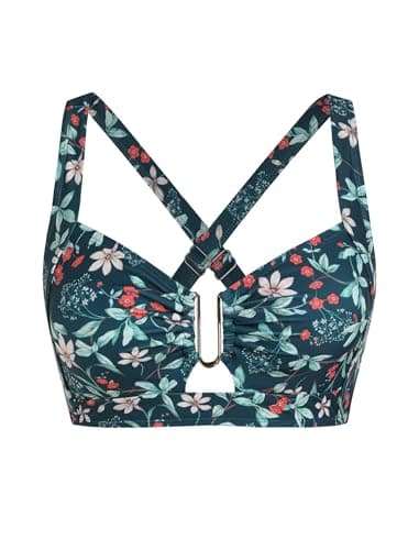 ZAFUL U-Wired Swimsuits for Women Supportive Swimsuit Top Large Bust Cross Back Retro and Vintage Bathing Suit Top (Peacock Blue Floral XS) - Image 1