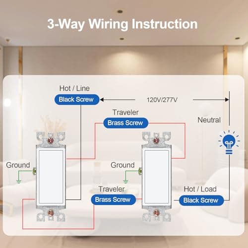 Veltrone 3 Way Light Switch, 15A 120V, UL Certified, White, Rocker, Single Pole 3-Way Circuit, Dual Control from 2 Locations - Thumbnail 6