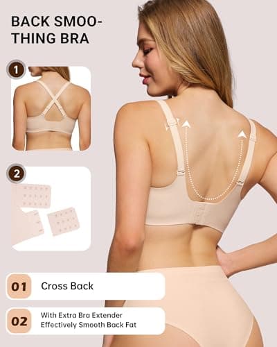HORISUN Jelly Bras for Women No Underwire V Neck Push Up Wireless Bralettes Seamless Soft Comfort Everyday Tshirt Bra (Beige 34A) - Thumbnail 3