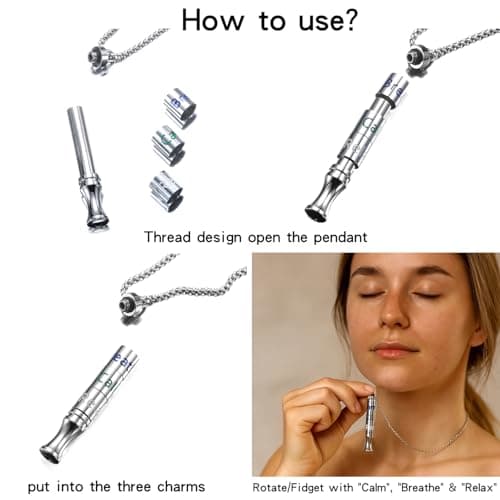 Fidget Necklace with Spinning Calm, Breathe, Relax Charms - Sensory Anxiety Relief & Deep Breathing Aid Stainless Steel Necklaces for Women Men (Steel) - Thumbnail 5