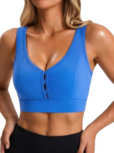 Aoysky Sports Bras for Women Padded Push Up Deep V Longline Medium Support Workout Running Yoga Bra with Removable Cups Blue - Image 1