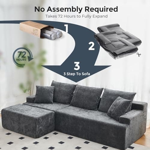 Ayovoch 90.6" Sectional Boneless Couches, Modern L-Shape Cloud Couch with Chaise, Memory Foam Modular Sectional Sofas for Living Room, Sofa in A Box, No Assembly Required (Grey, Left Facing Chaise) - Thumbnail 6