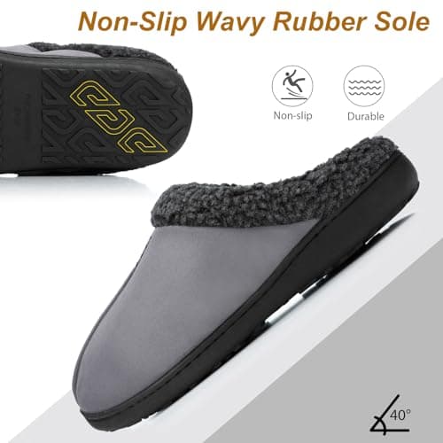 GOEWY House Slippers for Men with Memory Foam Indoor Outdoor Moccasin House Shoes Warm Slip On with Non-Slip Sole Gifts For Men Him Dad Grey 11 12 - Thumbnail 5