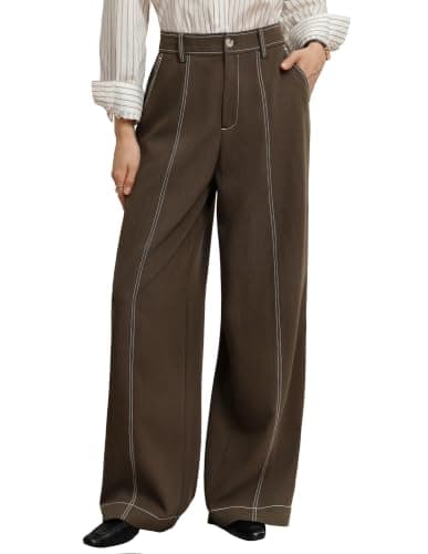 GRACE KARIN Trousers Pants for Women, Casual High Waist Palazzo Sweatpants, Fall Business Office Dress Pants Dark Brown M - Image 1