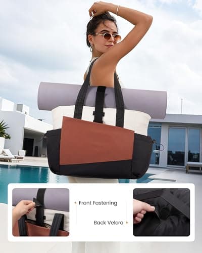 LOVEVOOK Gym Tote Bag for Women, Puffy Yoga Mat Bag with Large Cup Holder & Wet Pocket, Work Nurse Bag for Travel Workout Pilates - Thumbnail 4