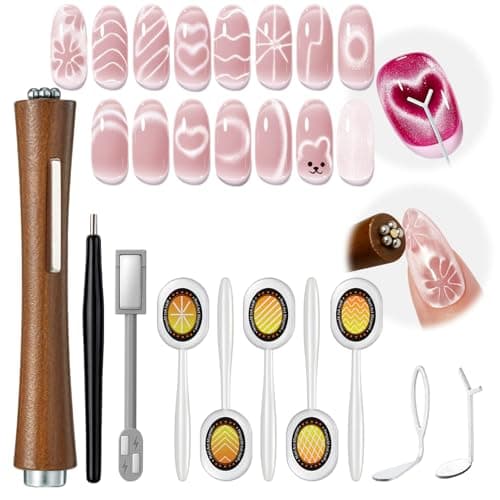 modelones Cat Eye Gel Polish Magnet for Nails, Black CatEye Magnet Tools Heart&Hole Square Powerful 3-in-1 Magnetic Pen Double Head Lollipop Magnetic Gel Polish Heart French Floral Effect Gift 10PCS