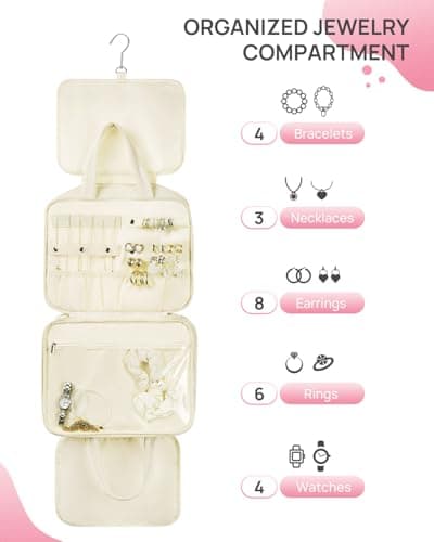 Telena Travel Toiletry Bag with Jewelry Organizer for Women, Puffy Hanging Makeup Bag Lightweight Cosmetic Bag Organizer for Travel Essentials - Thumbnail 6