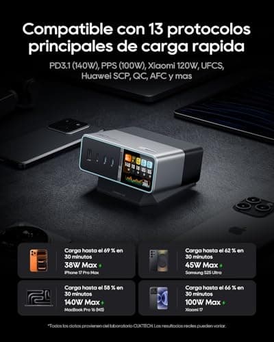 CUKTECH 30 Ultra Desktop Charging Station, 300W Max DC and 140W USB C Charger, 5-Port Fast GaN Charger, Compatible with iPhone, Galaxy, MacBook, Razer, Dell for Home Office, Gaming Desk Accessories - Thumbnail 4