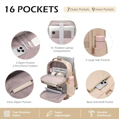 LABOMO Laptop Backpack for Women Men 16 Inch Laptop Bookbag Waterproof Bags Computer Adult Backpacks Business Daily Purse Bag with Laptop Compartment - Thumbnail 3