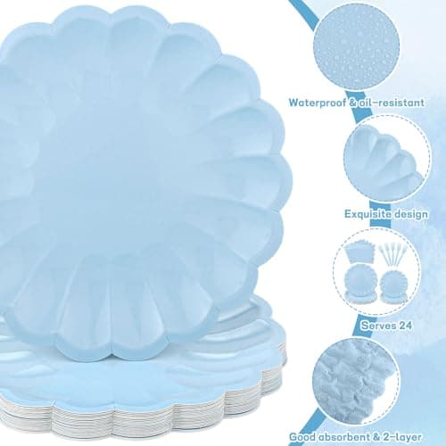 96 Pcs Light Blue Paper Plates and Napkins Blue Party Supplies Serve 24 Guests Include Scalloped Easter Plates Napkins Plastic Forks for Boy Baby Shower Bridal Shower Wedding Birthday - Thumbnail 3