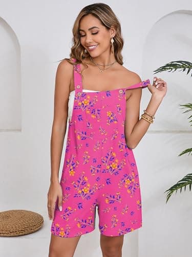 Moodclo Womens Romper Pink Osmanthus Medium Casual Loose Sleeveless 2026 Summer One Piece Outfit Short Jumpsuit Overall Outfits & Pockets - Thumbnail 3