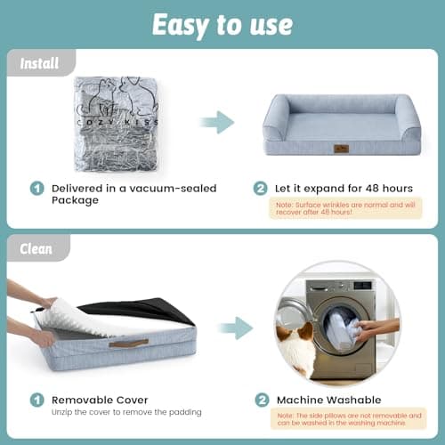 Cooling Dog Bed, Orthopedic Foam Dog Bed with Sides, Removable Cover & Waterproof Lining and Nonskid Bottom, Comfortable Pet Beds for Extra Large Dogs, Blue (48" L x 32" W x 7.5" Th) - Thumbnail 4