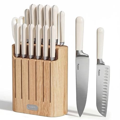 SMIRLY 14-Piece Kitchen Knife Set with Magnetic Block, High-Carbon Stainless Steel Chef Knife Set, Professional Sharpness, Dishwasher Safe, Cream White - Image 1